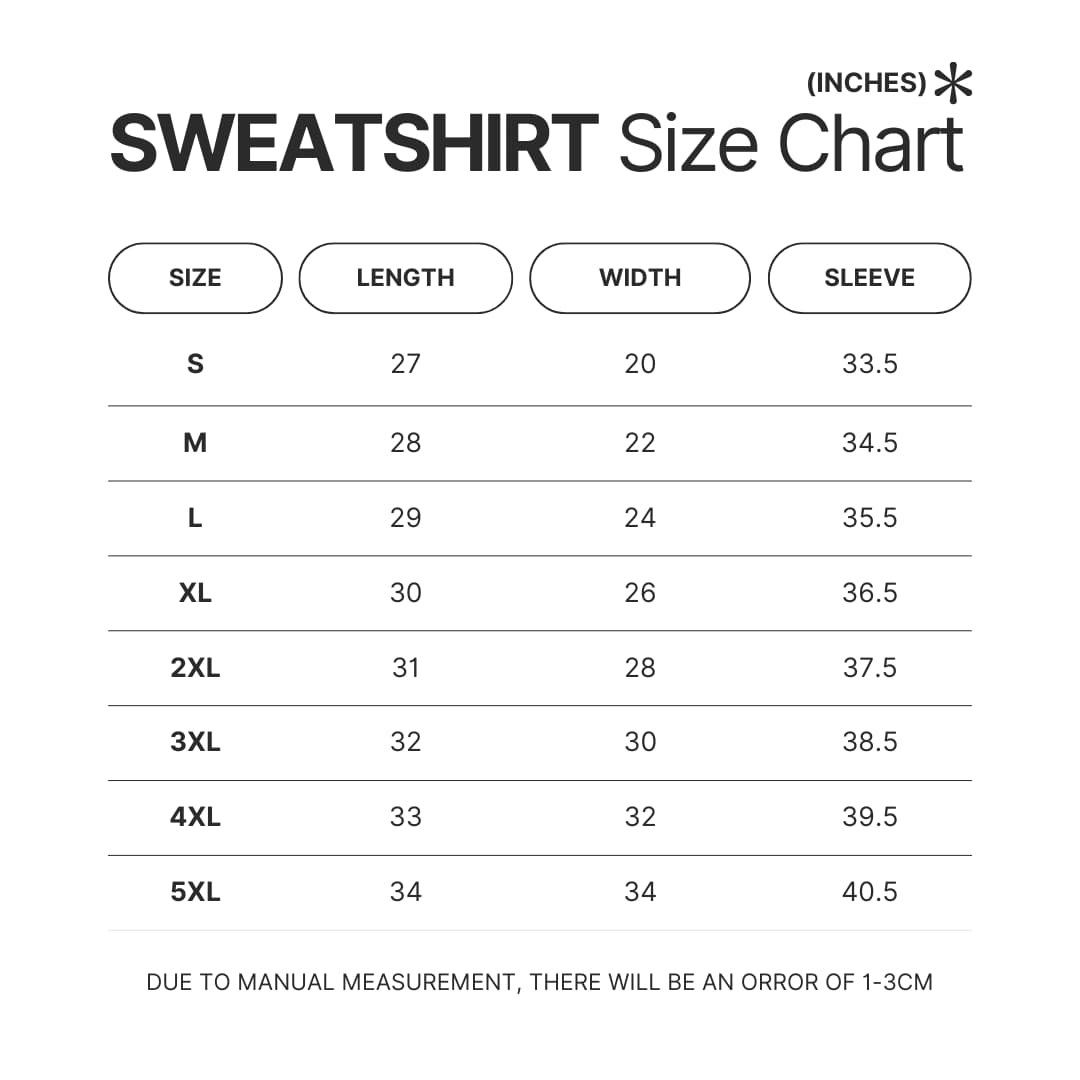 Sweatshirt Size Chart - Yeat UK Merch